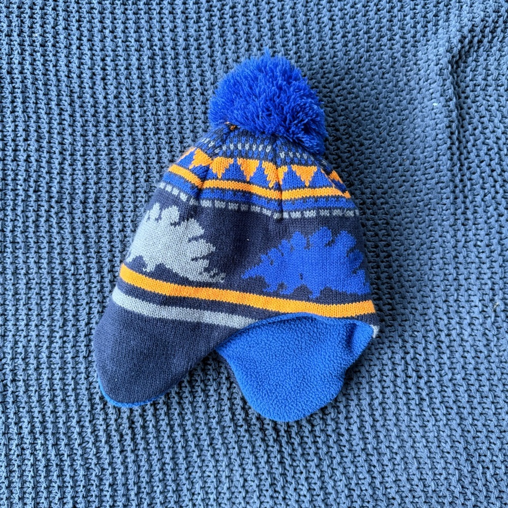 Youth Winter Knit Hat Ear Flaps‎ Fleece Lined Dinosaur Toboggan Beanie Childrens